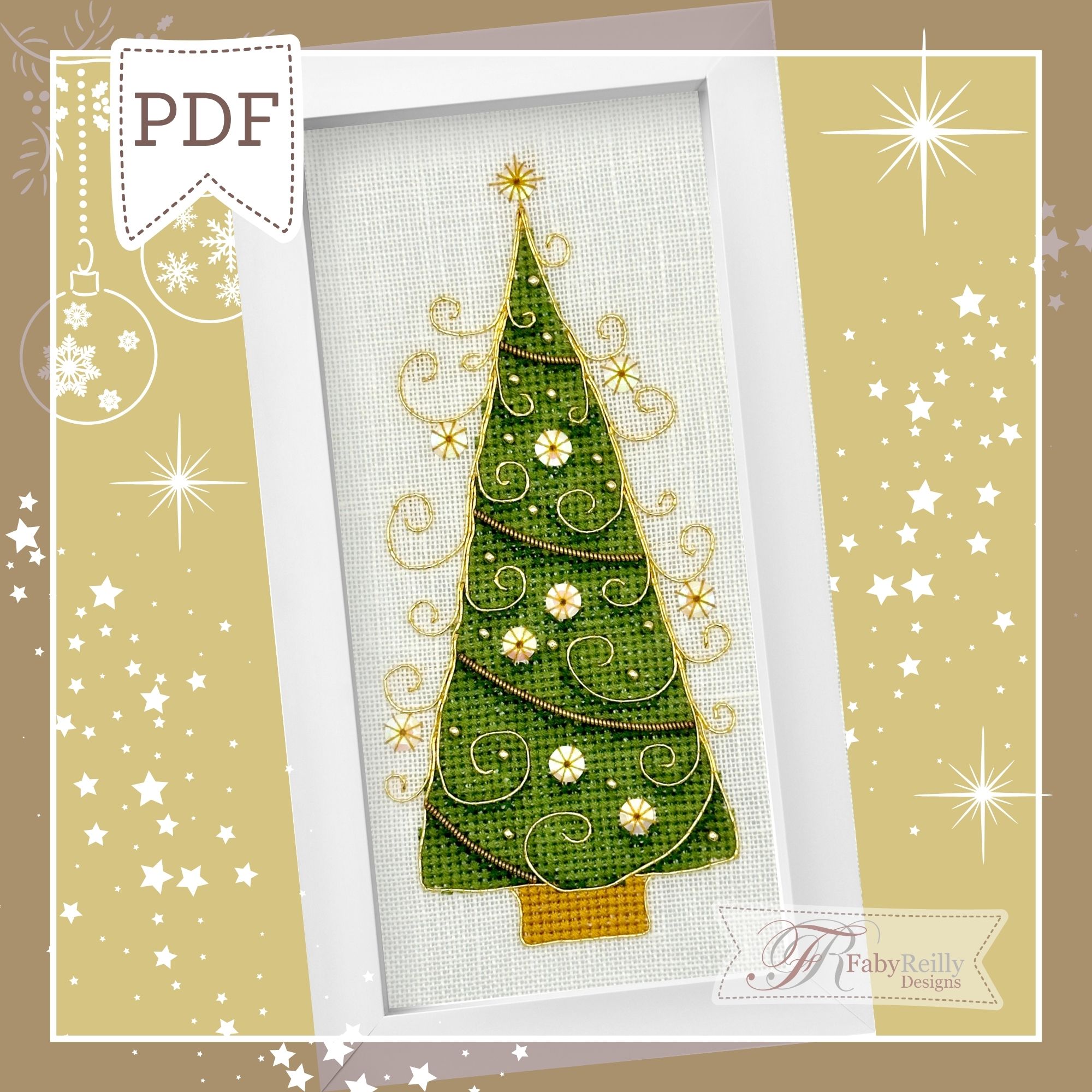 Goldwork Tree embroidery pattern - Faby Reilly Designs